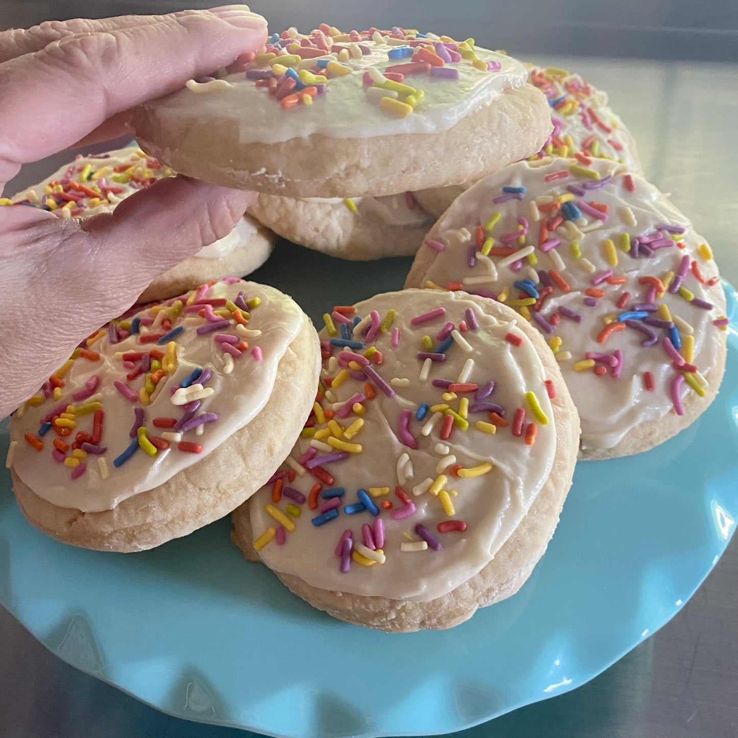 Frosted Party Cookies - Gluten-Free & Vegan Sugar Cookies with Frosting and Dye-Free Sprinkles