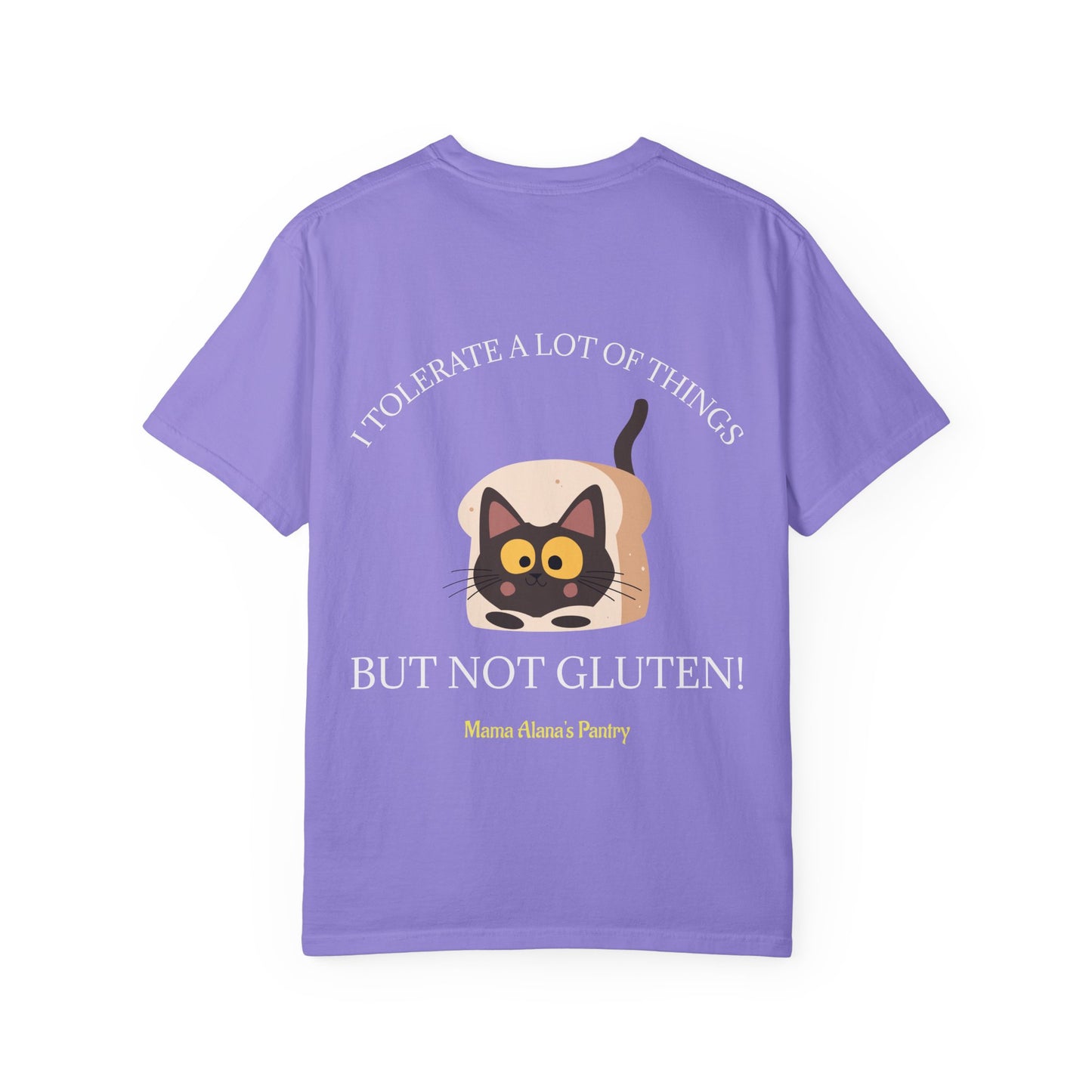 T-Shirt — "I Tolerate A Lot of Things but Not Gluten!" Cat in Bread Graphic