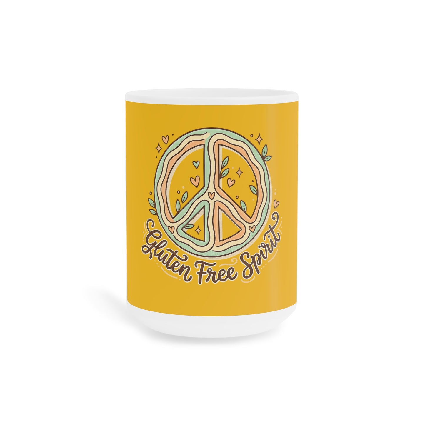 Gluten Free Spirit Mug — Yellow Peace Sign Ceramic Coffee Cup