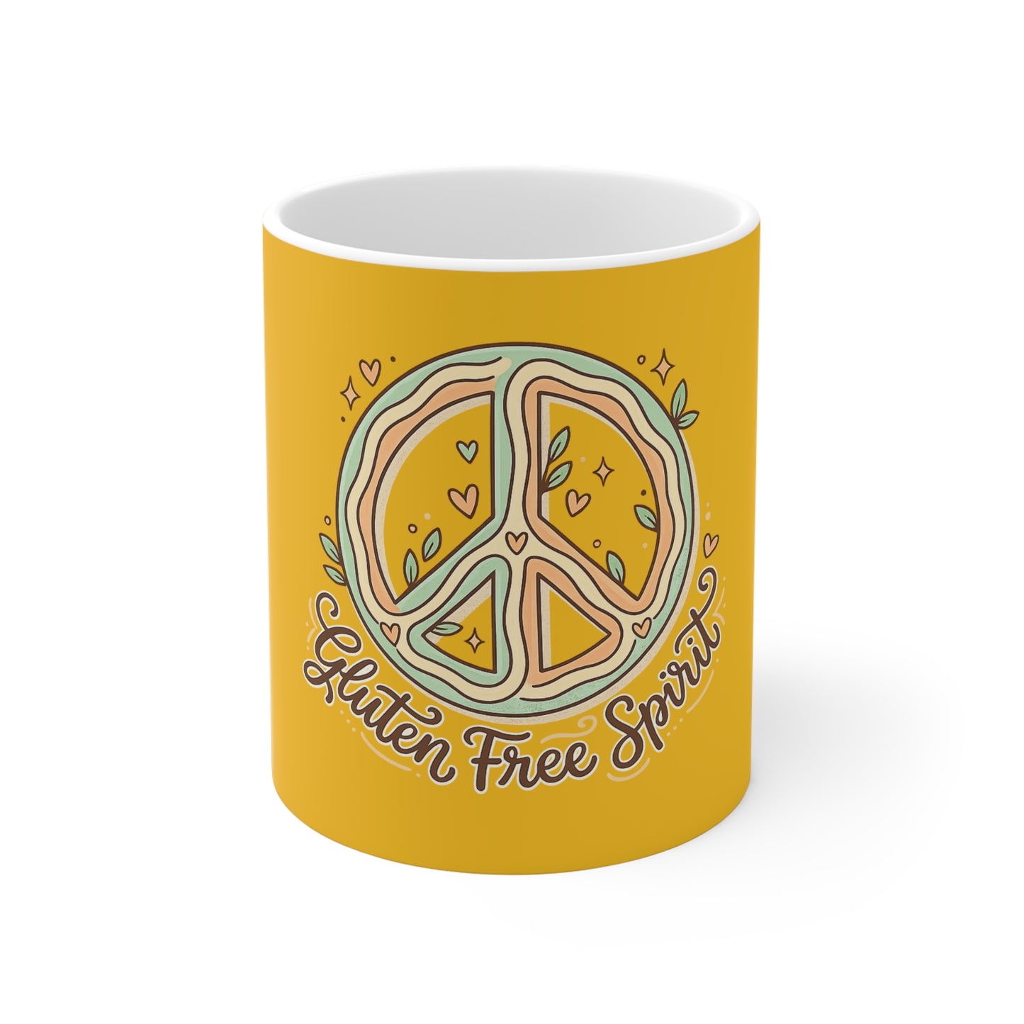 Gluten Free Spirit Mug — Yellow Peace Sign Ceramic Coffee Cup
