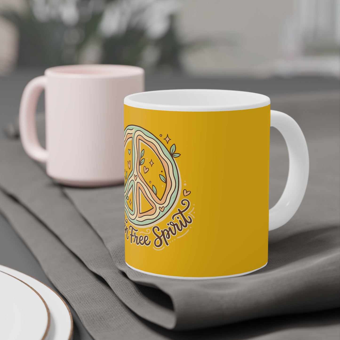 Gluten Free Spirit Mug — Yellow Peace Sign Ceramic Coffee Cup