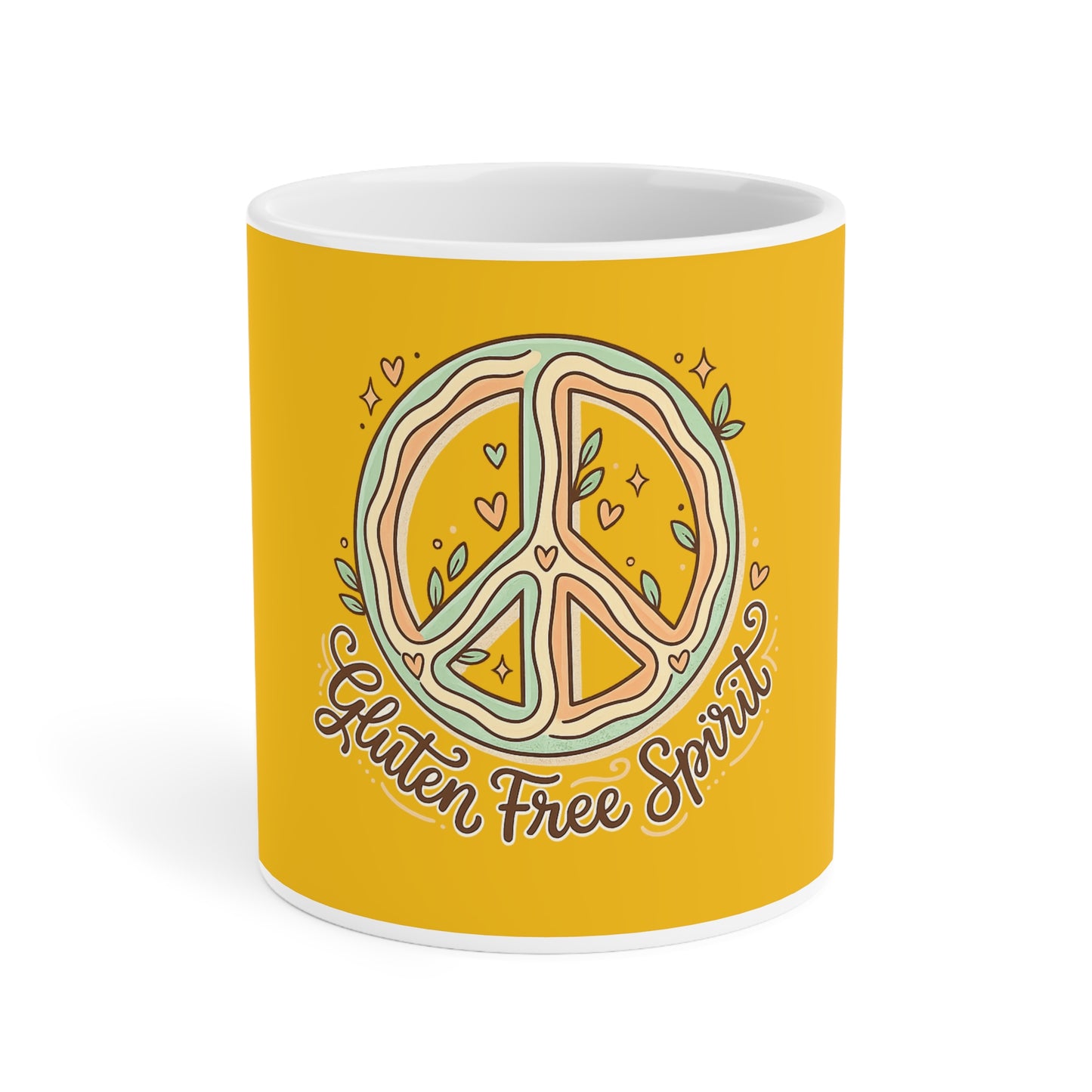 Gluten Free Spirit Mug — Yellow Peace Sign Ceramic Coffee Cup