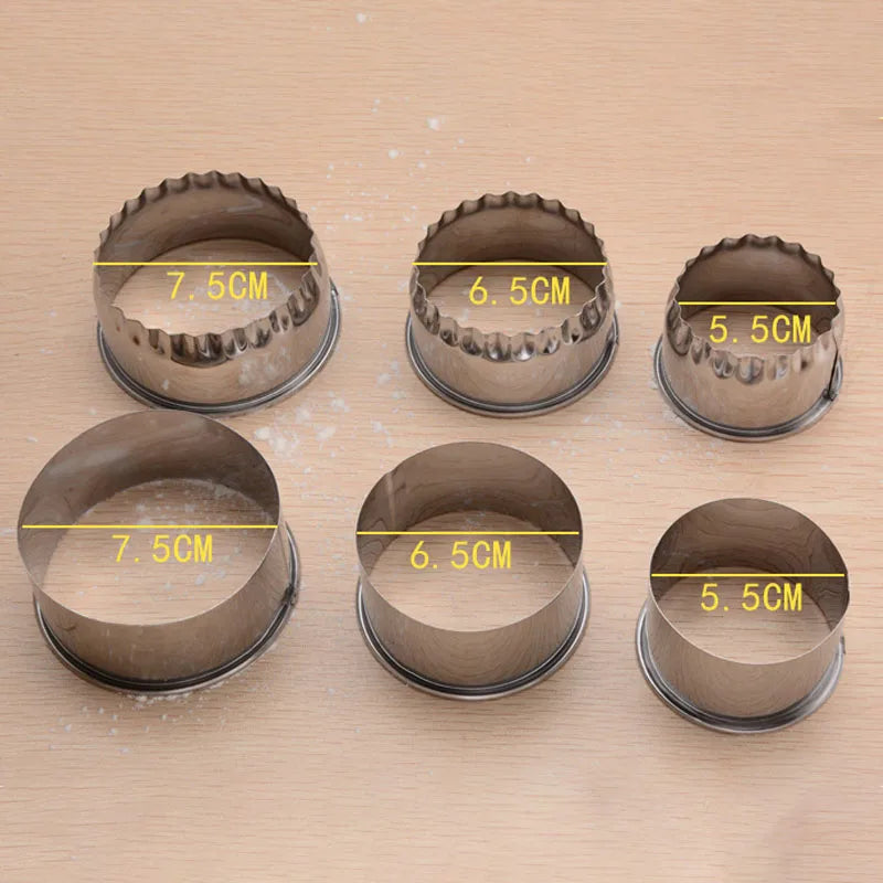 3pcs Portable Cookie Pastry Maker, DIY Dumplings Cutter, Round/Flower Shaped Mold, Stainless Steel Dough Cutting Tool