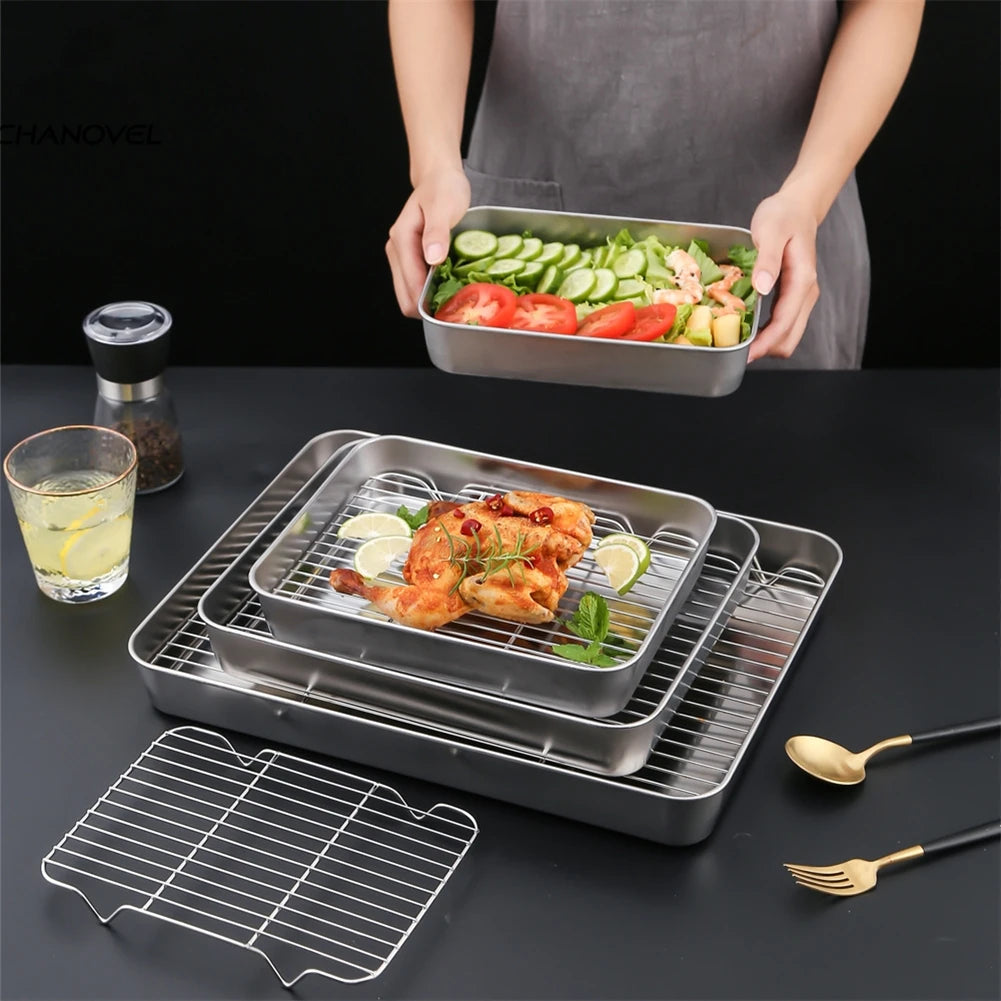 Stainless Steel Baking Pan Tray with Wire Rack