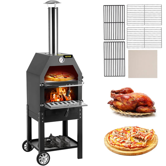 VEVOR 12" 2-Layer Pizza Wood Fire Oven with 2 Removable Wheels