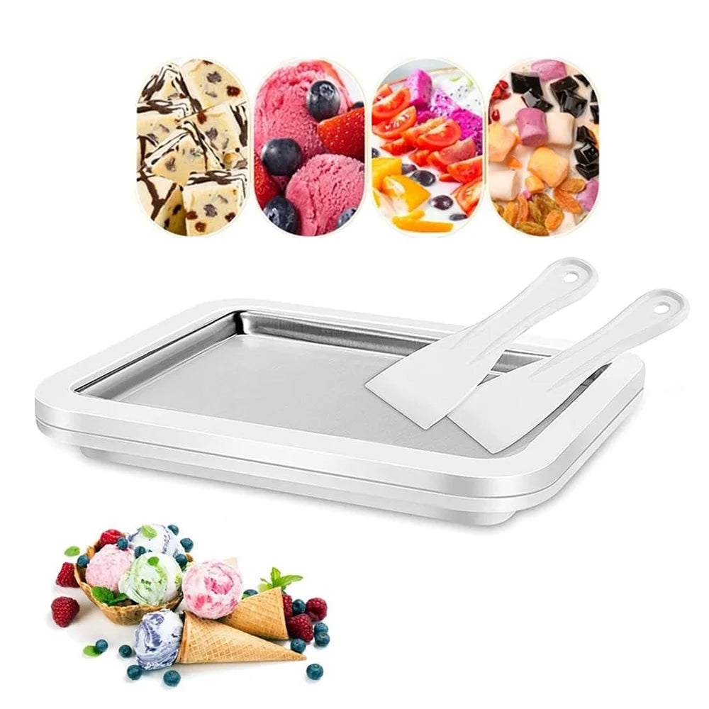 Ice Cream Maker Pan with FREE 2 Scrapers, Instant Rolled Ice Cream Maker DIY Sorbet Frozen, Yogurt Maker